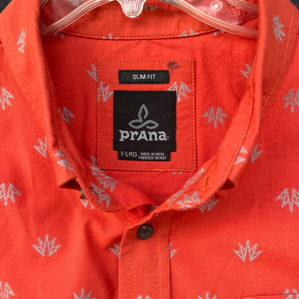 Prana Mens XL Slim Fit Short Sleeve Button Down Shirt Hiking Gorpcore Travel